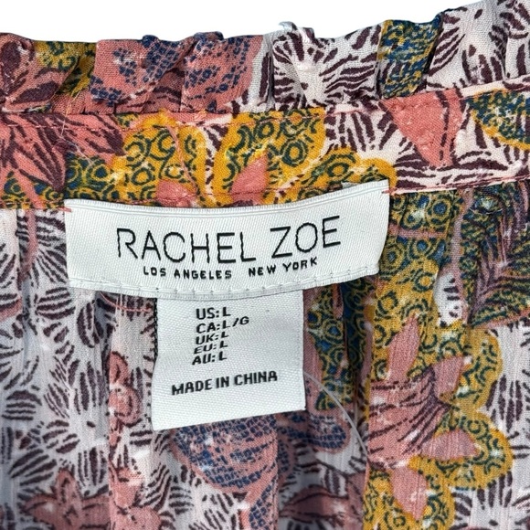 Rachel Zoe Pink and Purple Blouse with Mandarin Collar and Ruched Sleeves - Picture 3 of 7